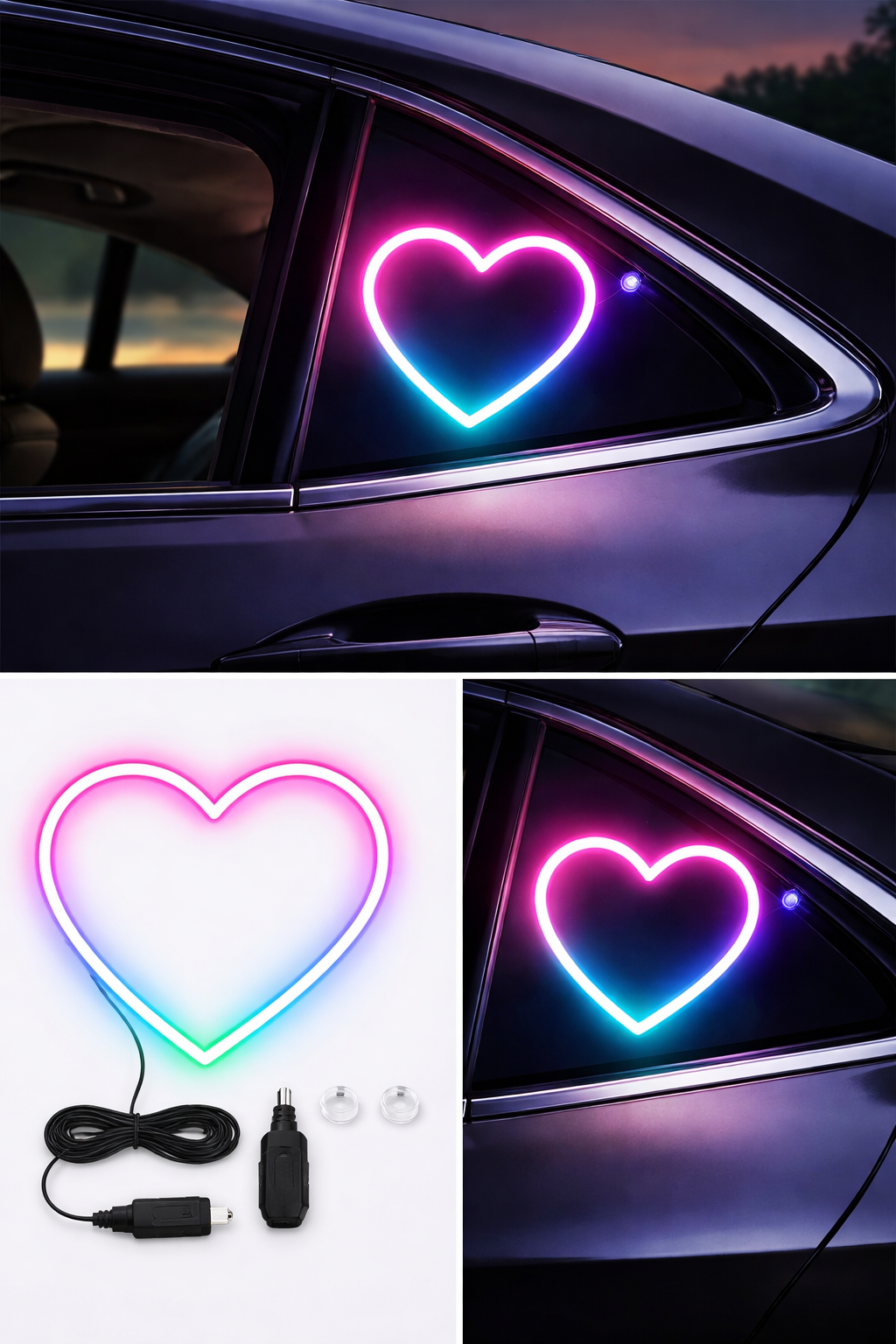 TriGlow Heart Neon Light Car